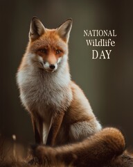 Obraz premium Wildlife Day Poster Featuring Hyper Realistic Red Fox