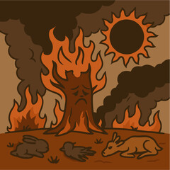 vector of trees burning due to global warming