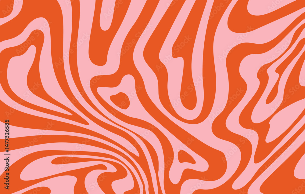 Aufkleber Swirling orange and pink abstract vector pattern in a psychedelic 70s style. Wavy lines create a dynamic, retro, and playful effect, perfect for backgrounds, posters, and modern design projects.