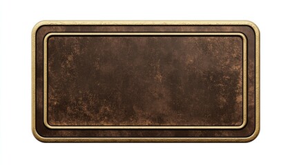 Rectangular brown metal plaque with gold border.  Detailed, textured surface