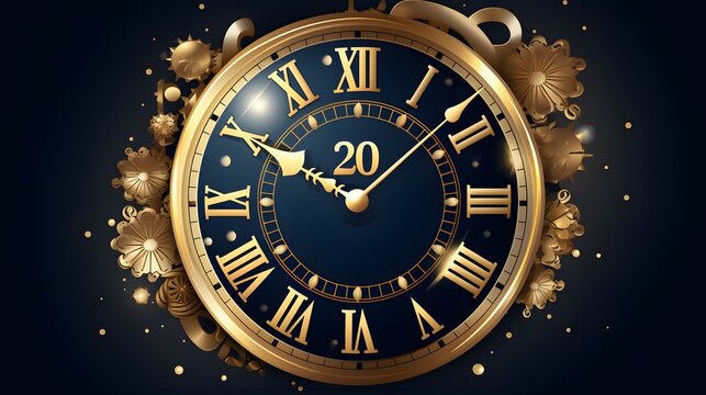 Elegant Vintage New Year Background with Glowing Gold Clock for Festive Designs