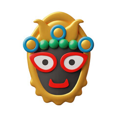 Indian culture tribal mask painted bright colors 3D plastic style vector illustration, Happy Ratha Yatra holiday totem