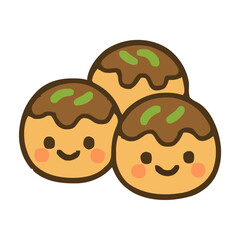 Cute Kawaii takoyaki balls Icon Japanesse Food
