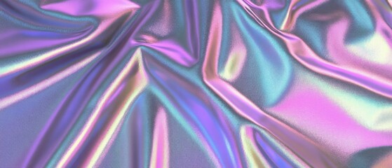 Fototapeta premium Abstract Holographic Fabric Texture Close Up Shot Showing Iridescent Colors and Folds for Backgrounds and Designs in Studio Lighting