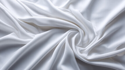 Fototapeta premium Soft white silk fabric is artfully draped, creating a smooth and luxurious texture with flowing lines and gentle curves that capture the light beautifully.