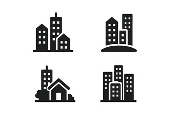 Fototapeta premium Vector icons of urban buildings and houses in various designs for real estate and architecture applications