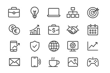 Vector icon set featuring various business and technology-related symbols for diverse applications