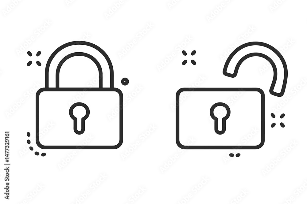 Poster lock and unlock vector icons representing security and accessibility concepts for digital applicatio