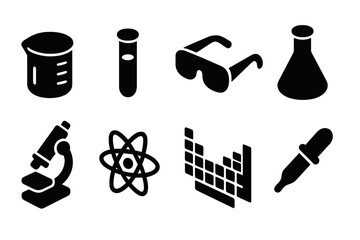 Vector icon collection showcasing laboratory equipment and scientific tools for educational and research purposes