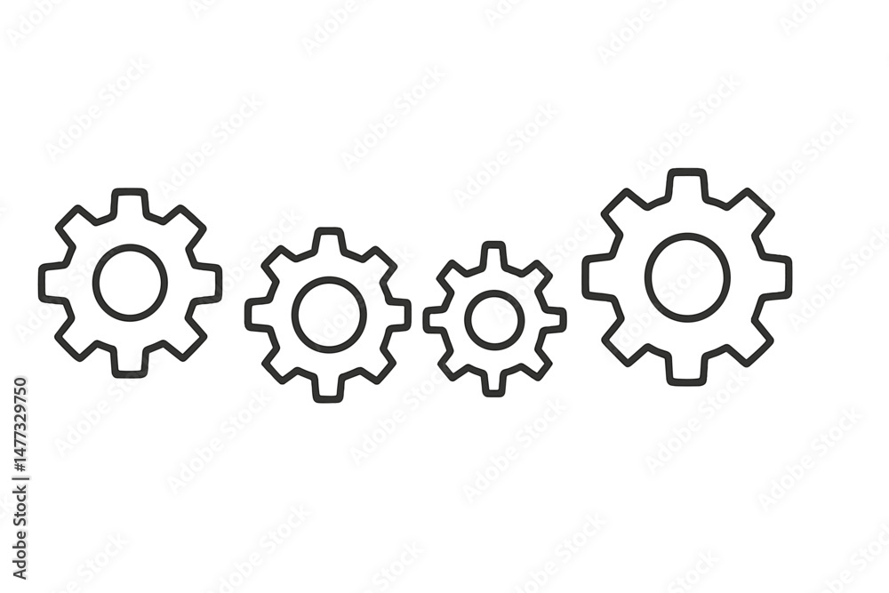 Poster vector icon depicting four interlocking gears in varying sizes representing teamwork and mechanical 