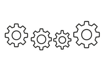 Vector icon depicting four interlocking gears in varying sizes representing teamwork and mechanical processes