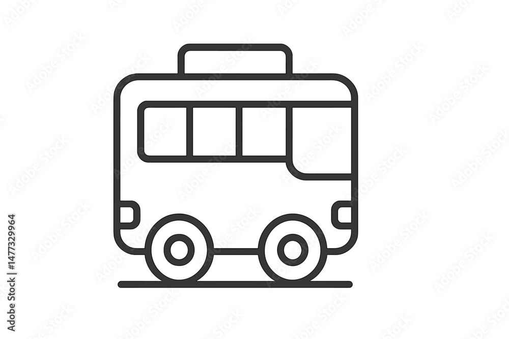 Poster vector icon of a simple bus design displaying a side view with clean lines and minimal detail in fla