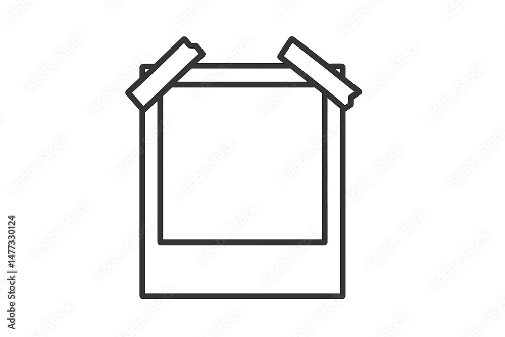 Poster design of a simple vector icon depicting a blank polaroid photo frame with tape for creative project