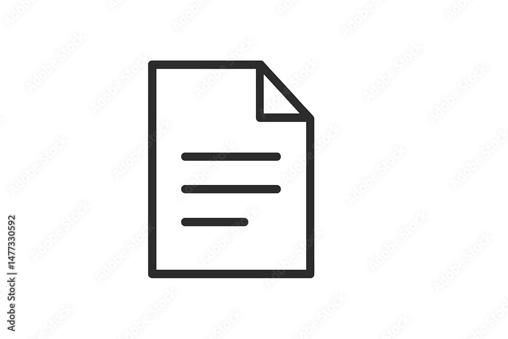 Poster simple vector icon of a paper document with a folded corner representing notes and text for various 