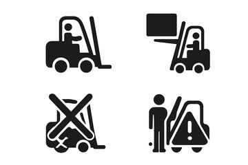 Vector icons representing forklift operation, safety protocols, and equipment usage in warehouse environments