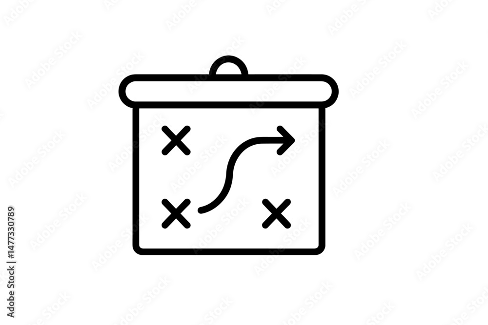 Poster stylized vector icon representing a map with directional arrows and marked points for navigation and