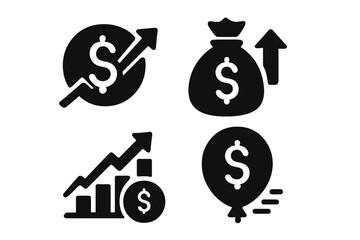 Vector icons representing financial growth and wealth increase with ascending symbols and dollar signs in various forms
