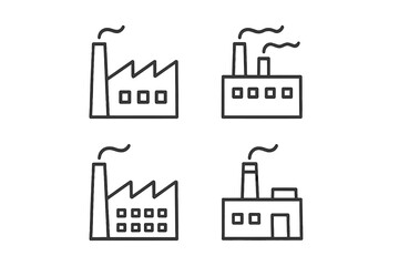 Vector icons representing different industrial factory designs in a minimalist line art style