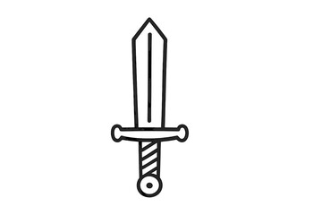 Sword icon representing medieval weaponry and fantasy settings in a minimalistic vector style suitable for designs