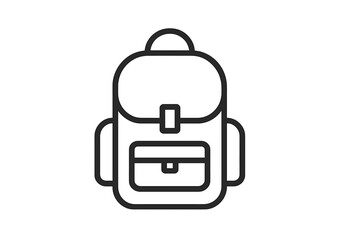 Vector icon depicting a simple backpack design with compartments for storage and straps for carrying
