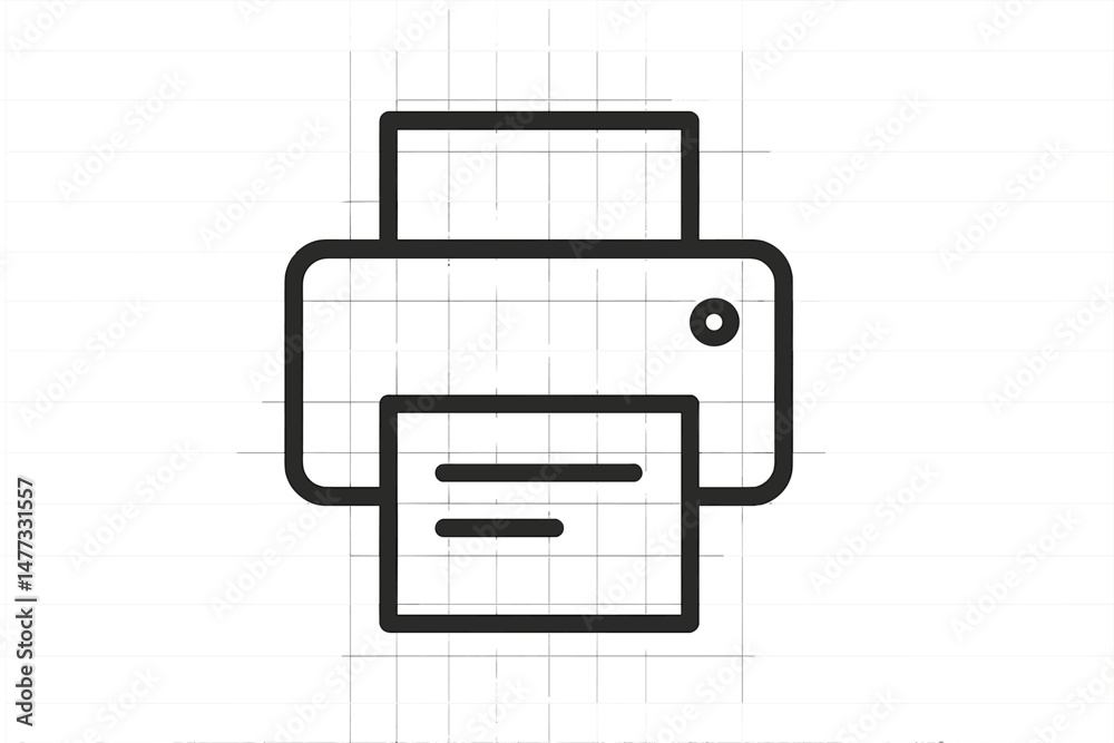 Poster vector icon of a printer showing printed paper with text in a minimalistic style