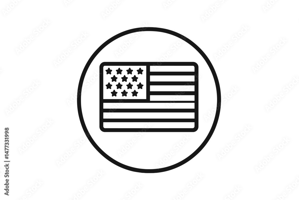 Poster vector icon of a simplified american flag design in a circular outline representing national pride a
