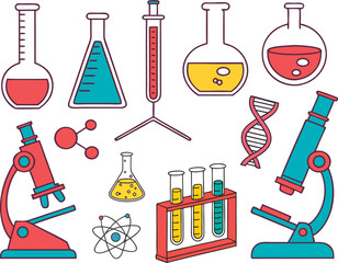 Science and chemistry laboratory icon set
