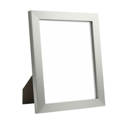 Fototapeta premium Elegant silver picture frame, portrait, blank center, subtle shadows, standing easel back