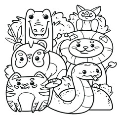 Hand drawn coloring book illustration	
