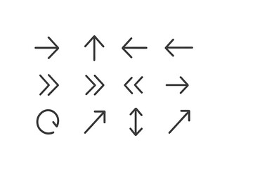 Collection of vector icons depicting various directional arrows and loops arranged in a grid format for graphic design and illustration needs