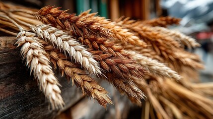 Dried wheat stalks close up