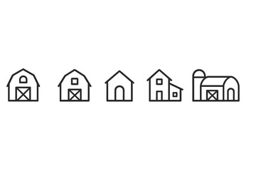 Collection of vector icons representing different styles of barns and farmhouses in minimalist design © icon_art