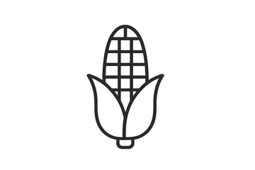 Vector icon depicting a corn cob with leaves designed in a minimalistic style for agricultural themes and food-related graphics