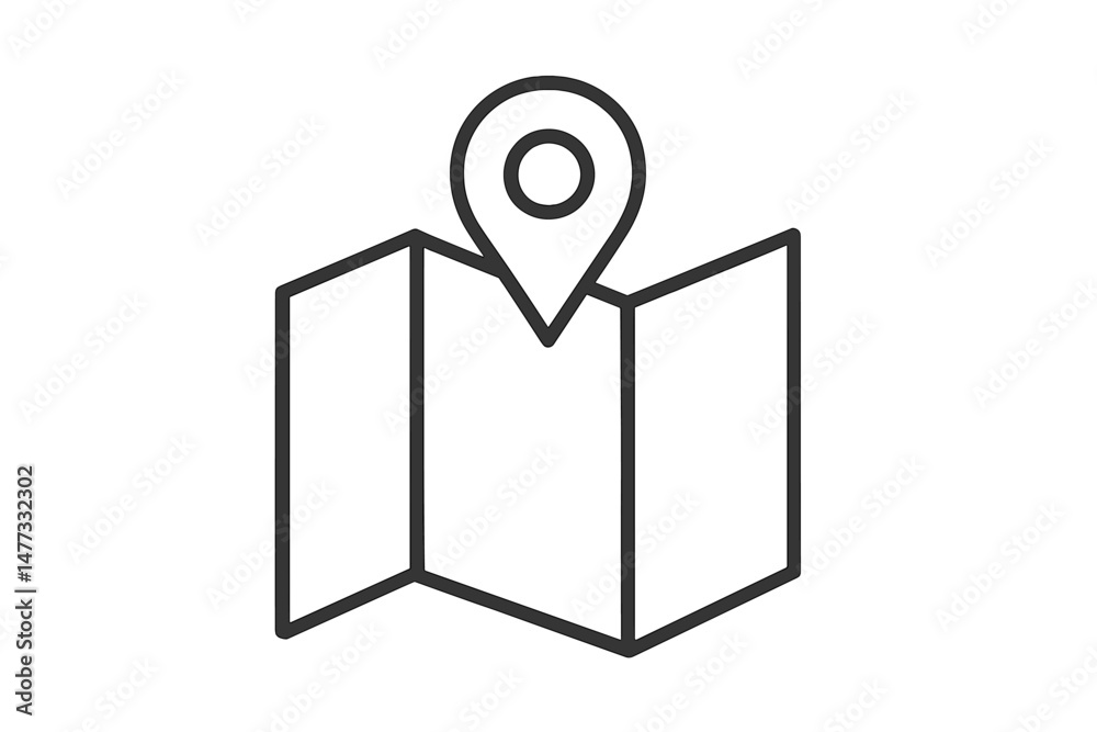Poster vector icon representing a folded map with a location marker symbol indicating a specific point of i