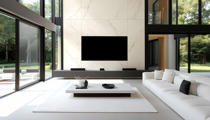 Fototapeta premium Modern Elegant Living Room with Large Windows