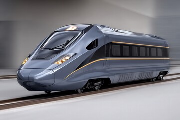 Fototapeta premium Sleek modern high-speed train in motion showcasing advanced engineering and aerodynamic design for futuristic travel experiences and urban commuting efficiency captured with clarity