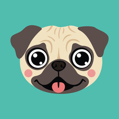 Adorable Cartoon Pug Puppy Head