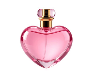 Pink Heart-Shaped Perfume Bottle with Gold Nozzle, Transparent PNG