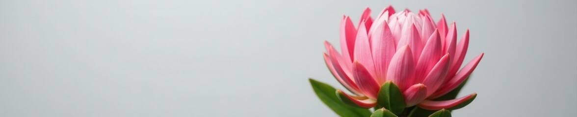 Fototapeta premium Magnificent pink King Protea, isolated, light grey background, sharp focus, isolated, plant
