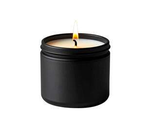 Matte Black Candle Jar with Burning Wick and White Wax, Transparent PNG
