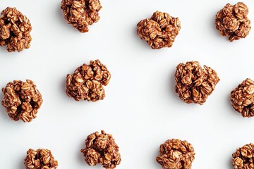Crunchy granola clusters product shot on bright white background nicely lit
