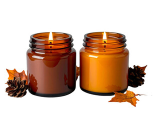 Fall-Inspired Candle Set with Warm Tones, Isolated on Transparent Background