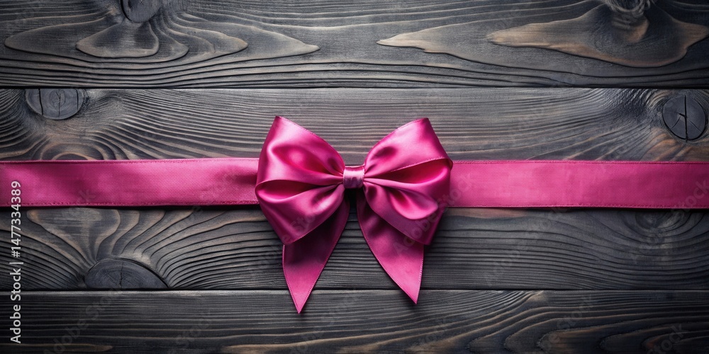 Poster a vibrant pink satin ribbon tied in a perfect bow adorns a rustic dark wooden surface, creating a so