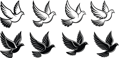 Flying Dove Vector Illustrations &ndash; Peace Bird Silhouette Set