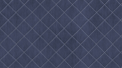 A close up of a blue quilted fabric with white stitching pattern design