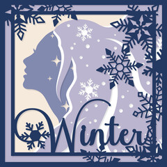 Snowflakes, Layered Merry Christmas card. Paper cut out design. Shadow box style. 3D design.