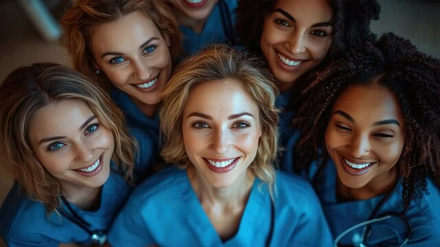 A group of diverse female healthcare workers radiate warmth and positivity as they unite together. Reflecting their compassion and dedication in this captivating photo.