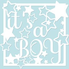 Baby Boy card. Paper cut out design. Shadow box style. 3D design. 