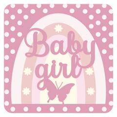 Baby girl card. Layered paper cut with Butterflies. Paper cut out design. Shadow box style. 3D design.