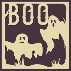 Happy Halloween layered card. Paper cut out design. Shadow box style. 3D design.